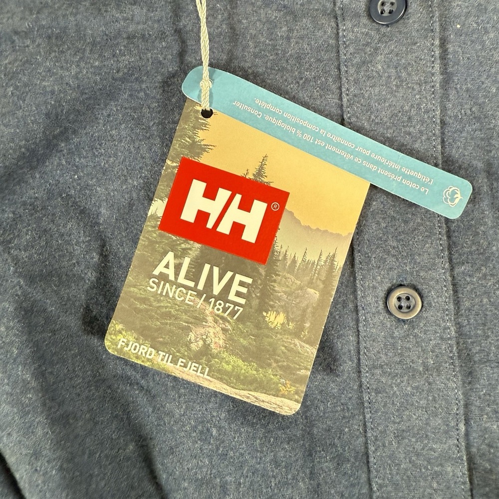 Helly Hansen Organic Flannel Shirt Dress Womens Medium Blue Long Sleeve Belt - Picture 5 of 10